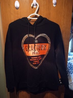 River Island Black Hoodie with Orange Sequin Heart